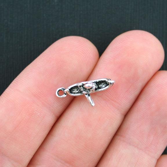 8 Canoe Antique Silver Tone Charms 3D - SC3598