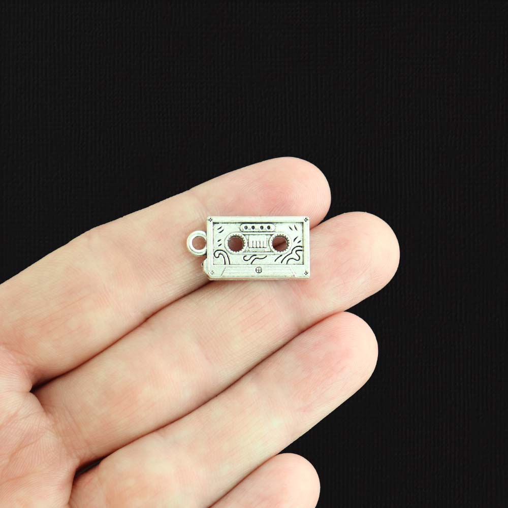 8 Cassette Tape Antique Silver Tone Charms 2 Faces - SC807