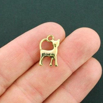 8 breloques chat couleur or antique 2 faces - GC820