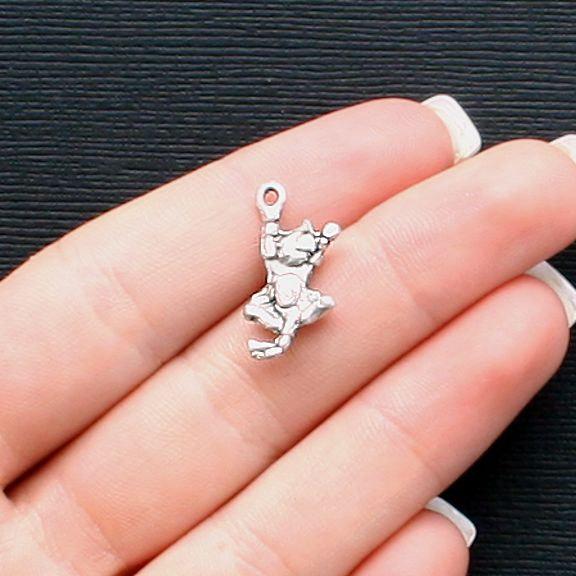 8 breloques argentées antiques chat 2 faces - SC1125