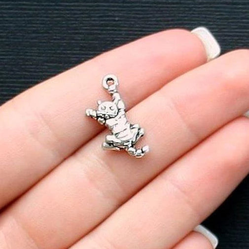 8 breloques argentées antiques chat 2 faces - SC1125