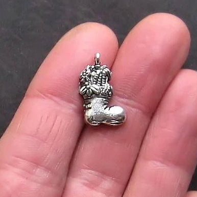 8 breloques de Noël ton argent antique 2 faces - XC023