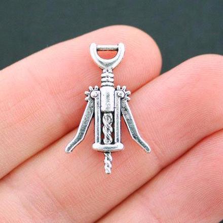 8 Cork Screw Antique Silver Tone Charms 2 Sided - SC5042