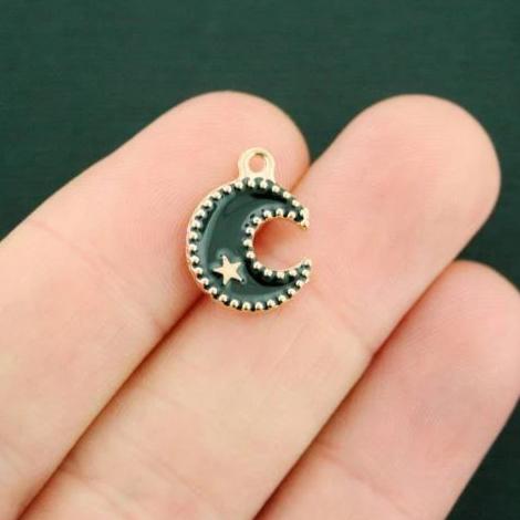 8 breloques en émail doré croissant de lune - E544