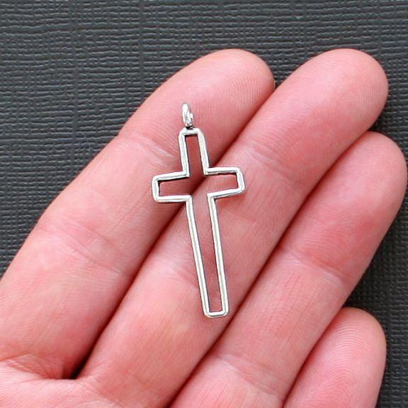 8 breloques ton argent antique croix 2 faces - SC1894