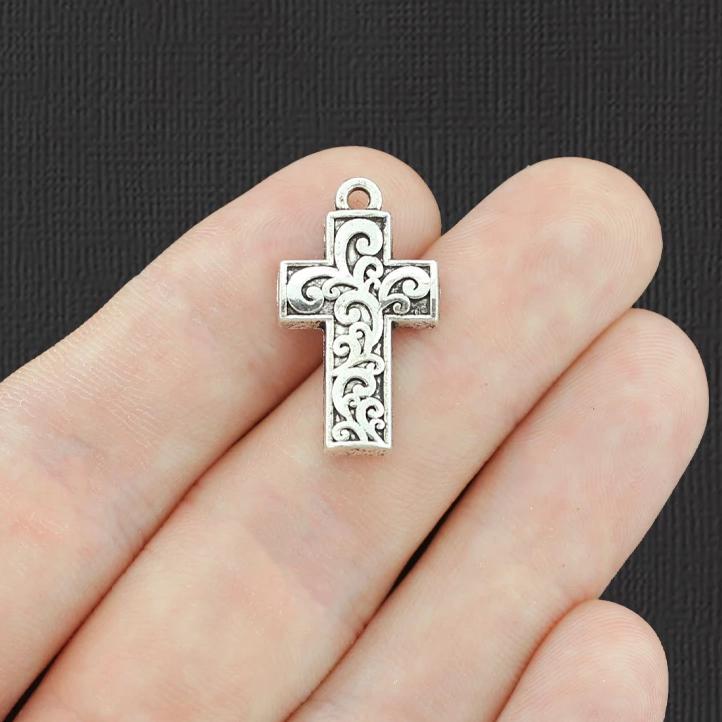 8 Cross Antique Silver Tone Charms - SC3870