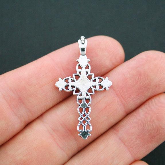 8 Cross Antique Silver Tone Charms - SC5035