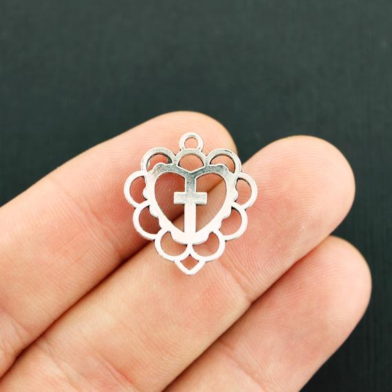 8 Cross Antique Silver Tone Charms - SC7807