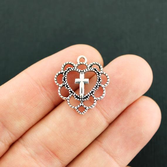 8 Cross Antique Silver Tone Charms - SC7807