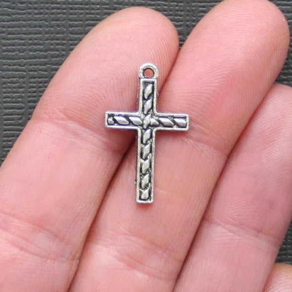 8 Cross Antique Silver Tone Charms - SC826