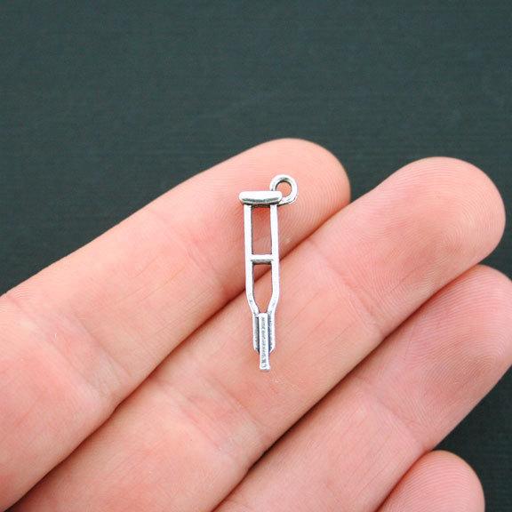 8 Crutches Antique Silver Tone Charms 2 Sided - SC2207