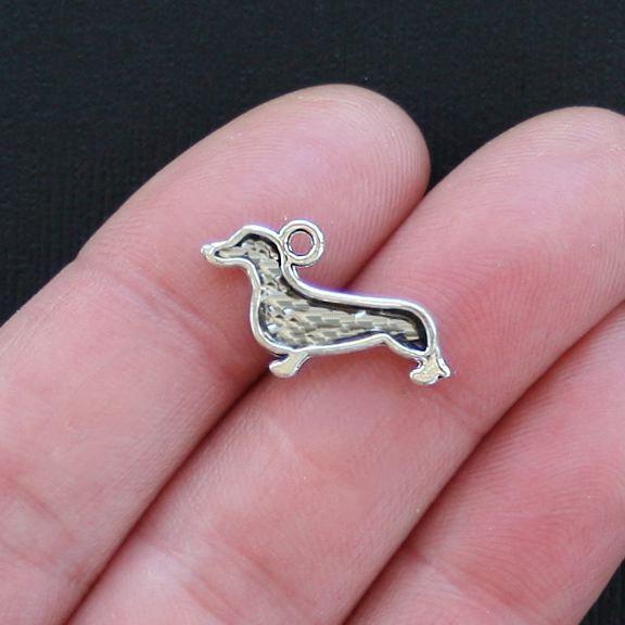 8 Dachshund Antique Silver Tone Charms - SC2884