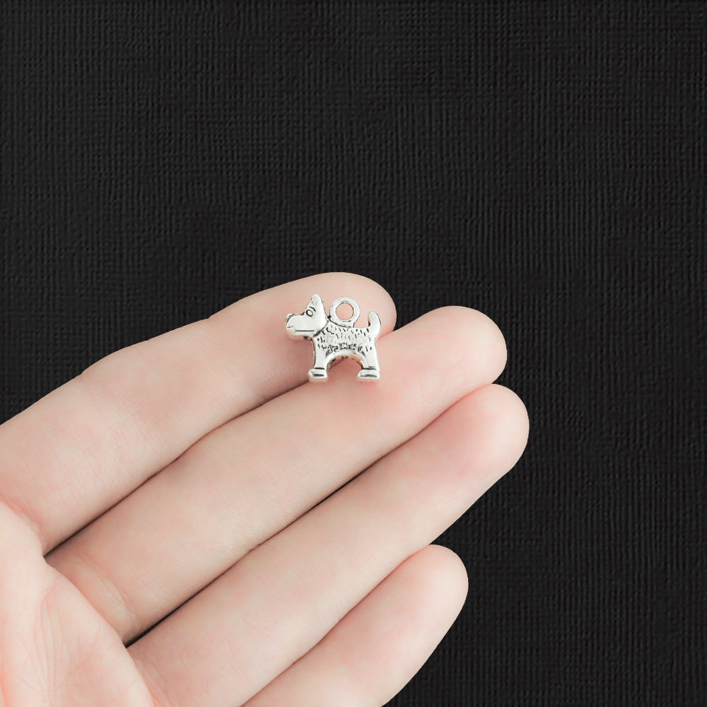 8 Dog Antique Silver Tone Charms 2 Sided - SC1863
