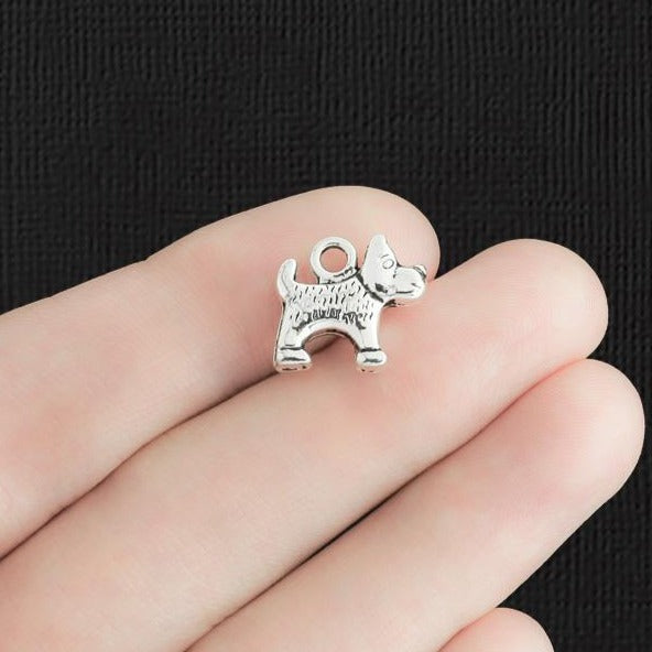 8 Dog Antique Silver Tone Charms 2 Sided - SC1863