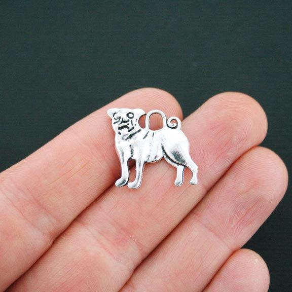 8 Dog Antique Silver Tone Charms 2 Sided - SC4705