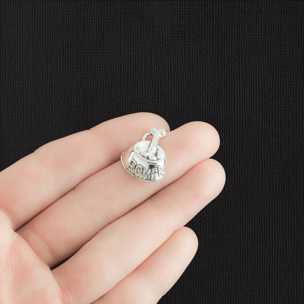 8 Dog Bowl Antique Silver Tone Charms - SC154