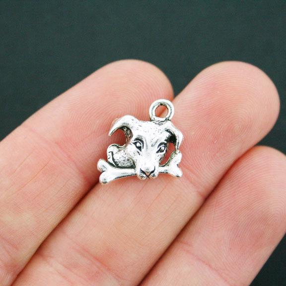 8 Dog with Bone Antique Silver Tone Charms - SC5136