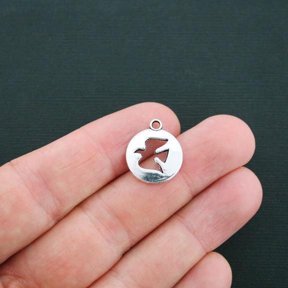 8 Dove Antique Silver Tone Charms 2 Sided - SC2944