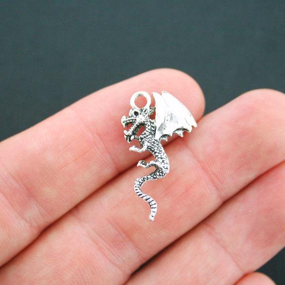 8 Dragon Antique Silver Tone Charms 2 Sided - SC4948