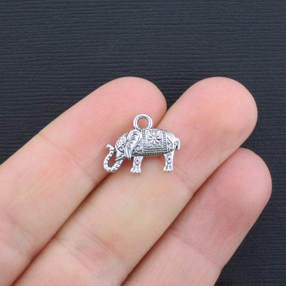 8 Elephant Antique Silver Tone Charms 2 Sided - SC2563