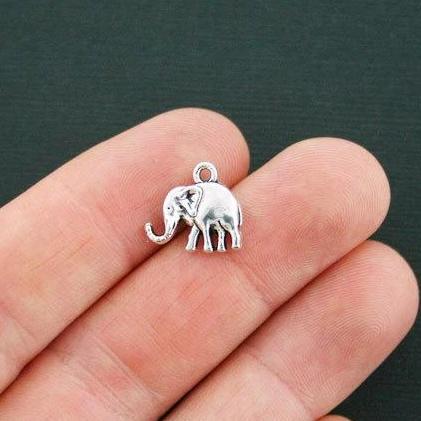 8 Elephant Antique Silver Tone Charms 2 Sided - SC4456