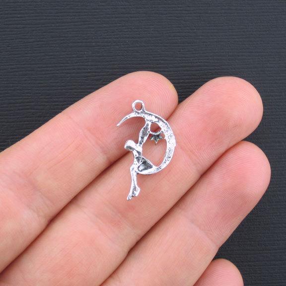 8 Fairy Moon Antique Silver Tone Charms - SC1396