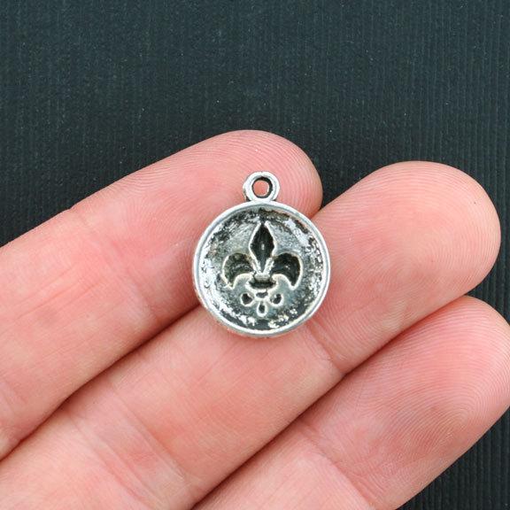 8 Fleur de Lis Antique Silver Tone Charms - SC3470