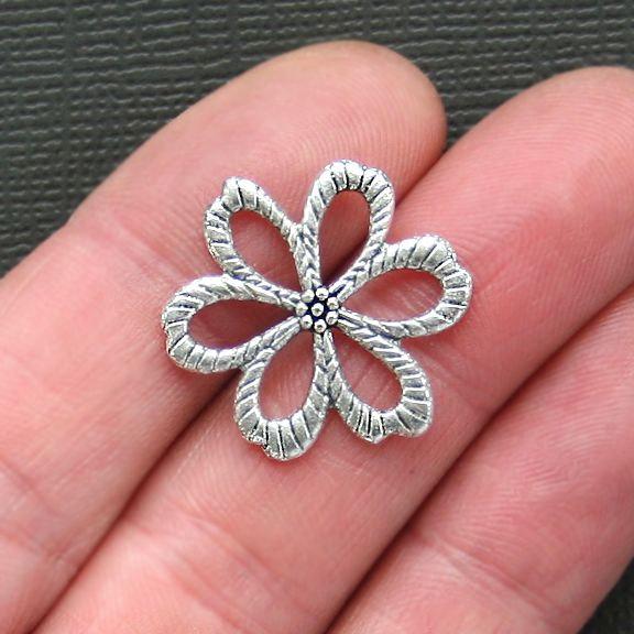 8 Flower Connector Antique Silver Tone Charms - SC2596