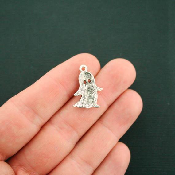 8 Ghost Antique Silver Tone Charms - SC6909