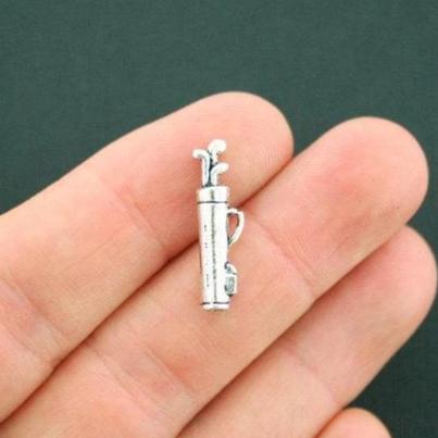 8 Golf Clubs Antique Silver Tone Charms 3D - SC5543