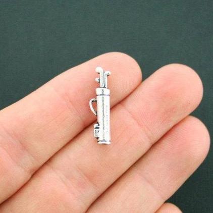 8 Clubs de Golf Antique Silver Tone Charms 3D - SC5543