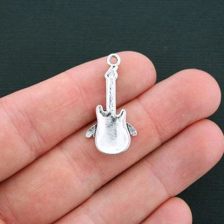8 Guitar Angel Wing Antique Silver Tone Charms - SC284