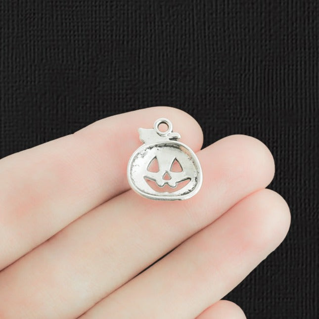 8 Halloween Pumpkin Antique Silver Tone Charms - SC724