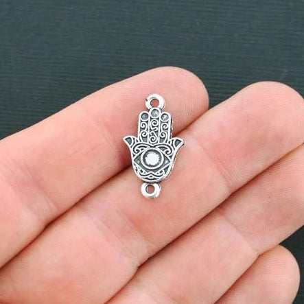 8 Hamsa Hand Connector Antique Silver Tone Charms - SC381
