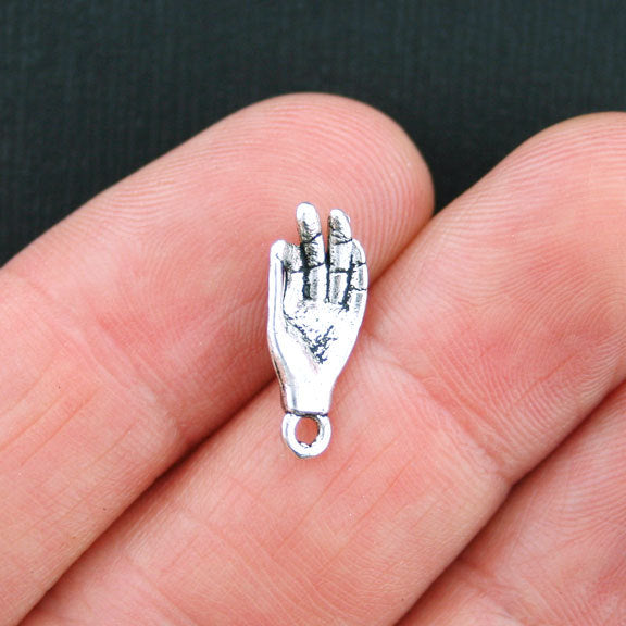 8 Hand Antique Silver Tone Charms 2 Sided - SC3798