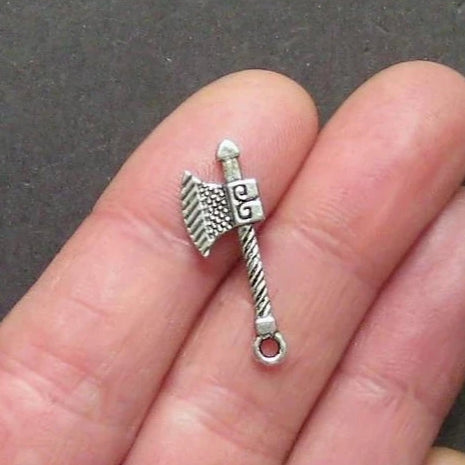 8 Hatchet Antique Silver Tone Charms 2 Sided - SC1000