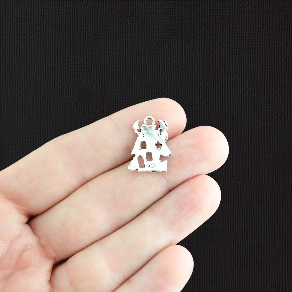 8 Haunted House Antique Silver Tone Charms - SC1327