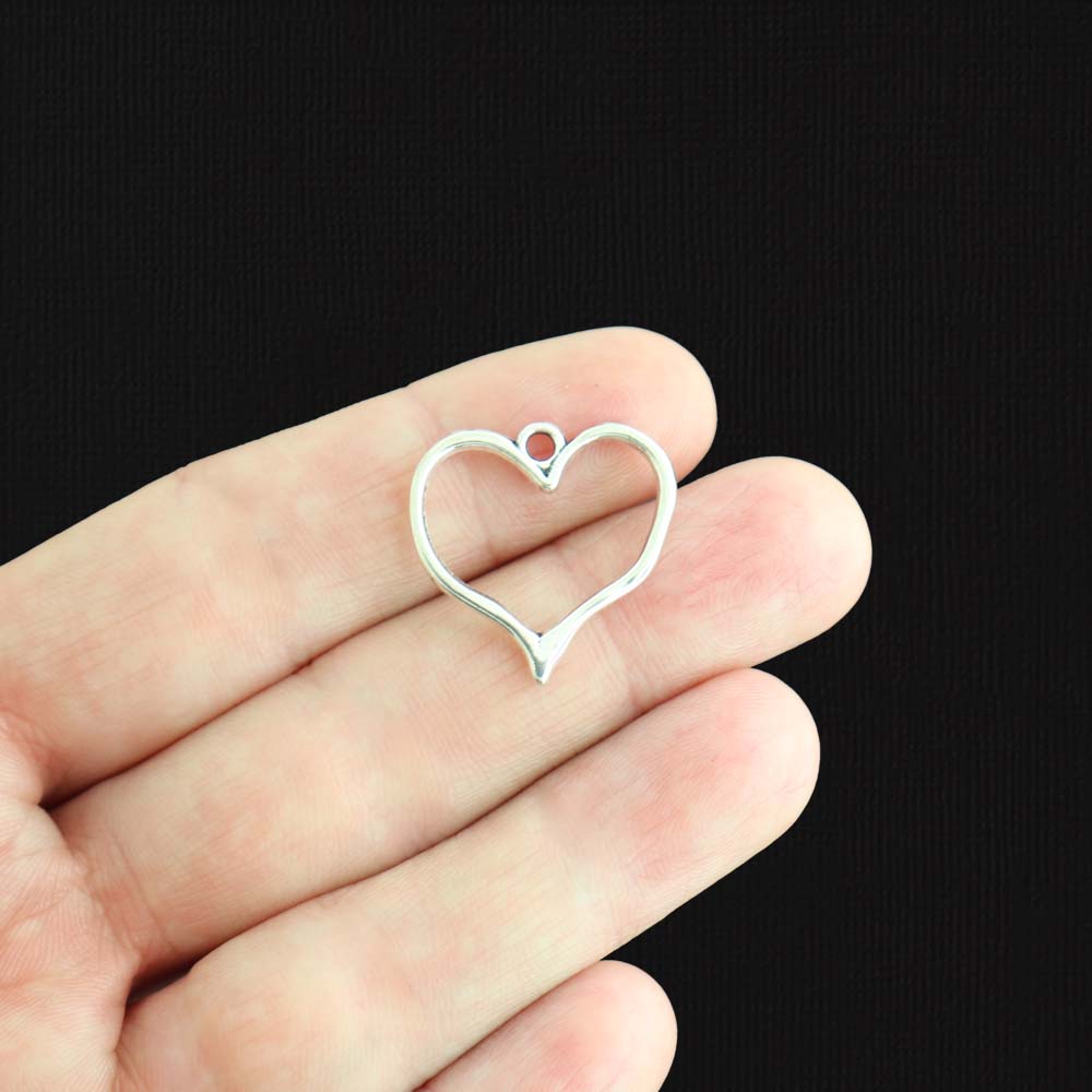 8 Heart Antique Silver Tone Charms 2 Sided - SC1667