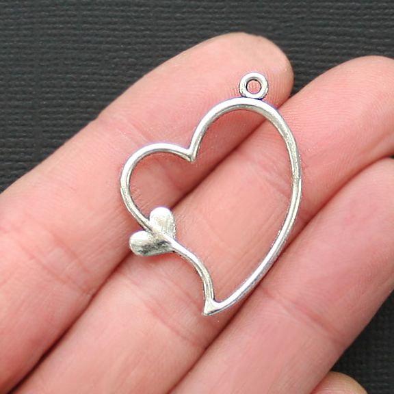 8 Heart Antique Silver Tone Charms - SC3087