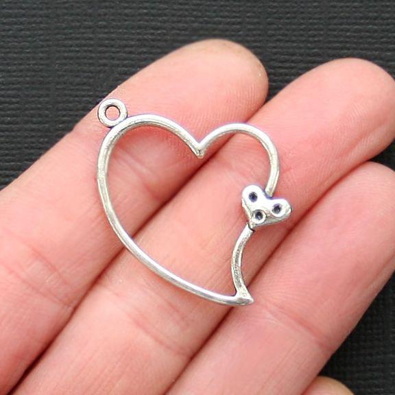 8 Heart Antique Silver Tone Charms - SC3087