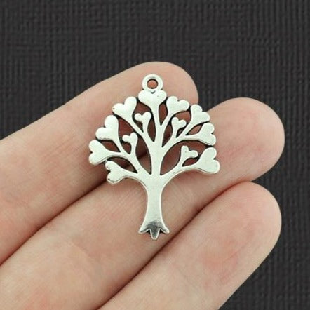 8 Heart Tree Antique Silver Tone Charms - SC1865