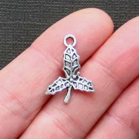 8 Holly Antique Silver Tone Charms - XC014