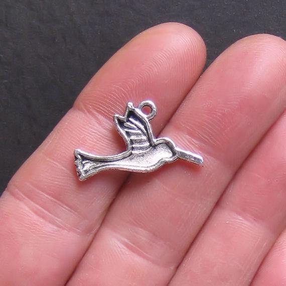 8 Hummingbird Antique Silver Tone Charms - SC250
