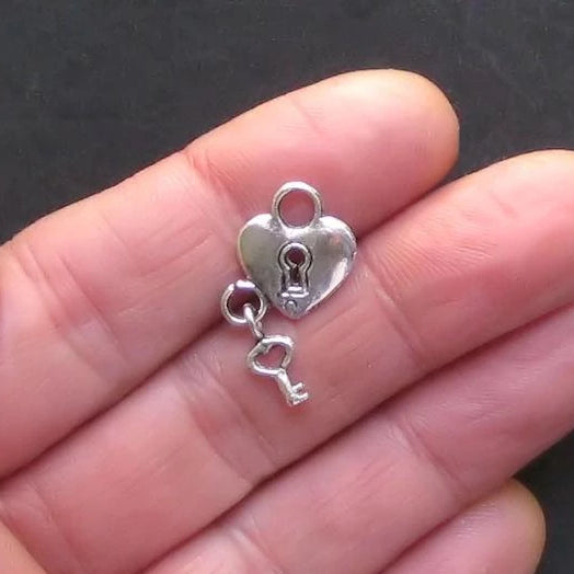 8 Key and Lock Antique Silver Tone Charms 2 Sided - SC681