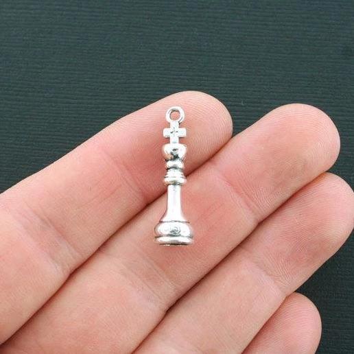 8 King Chess Piece Antique Silver Tone Charms 3D - SC4502