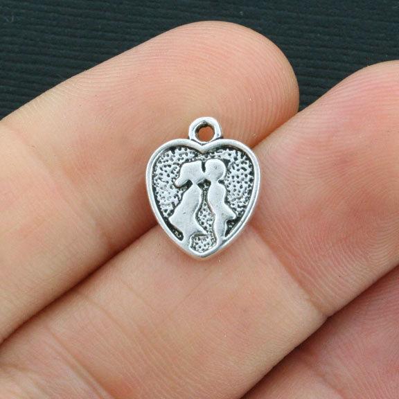8 Kiss Heart Antique Silver Tone Charms - SC3958