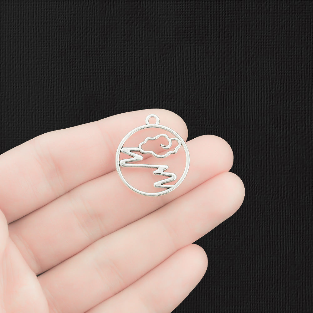 8 Lightning Cloud Antique Silver Tone Charms 2 Sided - SC1331