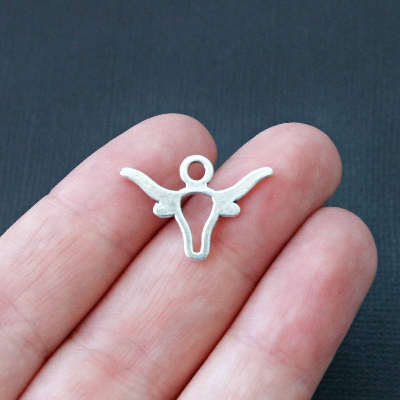 8 breloques argentées antiques Longhorn 2 faces - SC2077