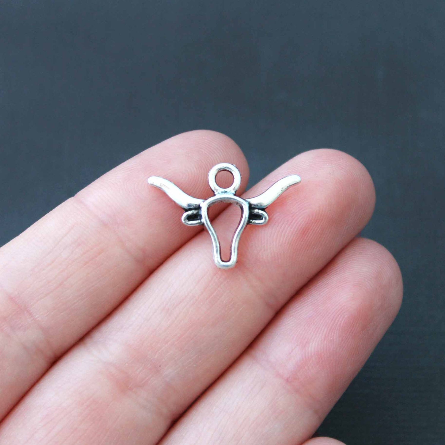 8 breloques argentées antiques Longhorn 2 faces - SC2077