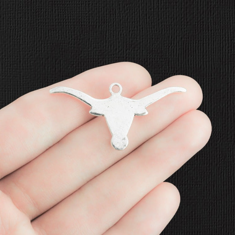 8 Longhorn Antique Silver Tone Charms 2 Sided - SC783
